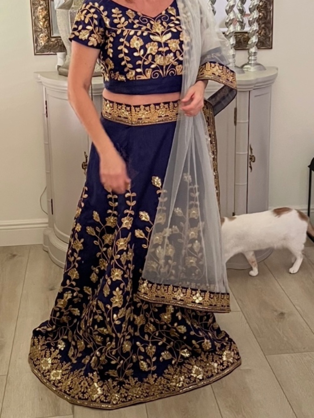 Navy and Gold Embroidered Lehenga Set